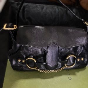 Gently used Gucci black leather bag with horsebit logo